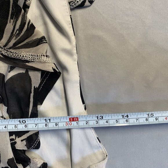 Auw Women's Blouse Size Large Black Double Lined Stretch Preppy Cottage Floral - Picture 6 of 6